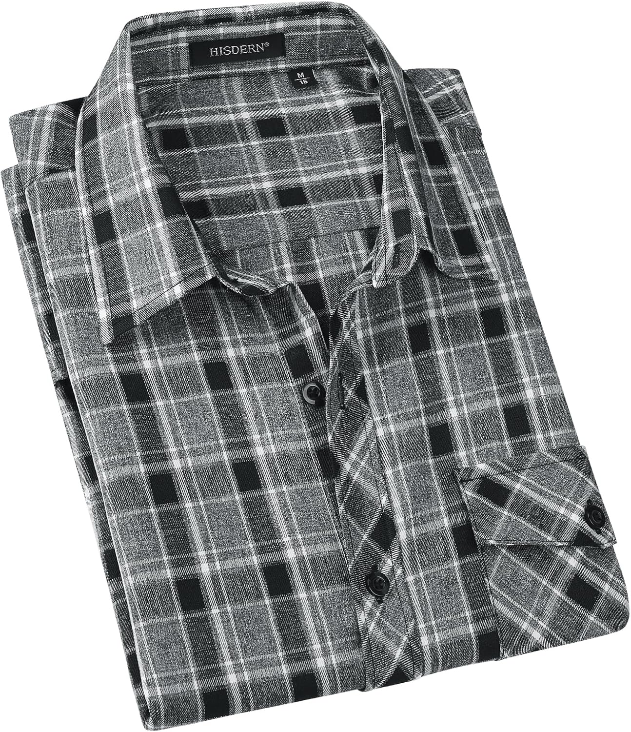 HISDERN Långärmad vardaglig rutig flanellskjorta rutig tartan button-down-skjortor för män S-4XL