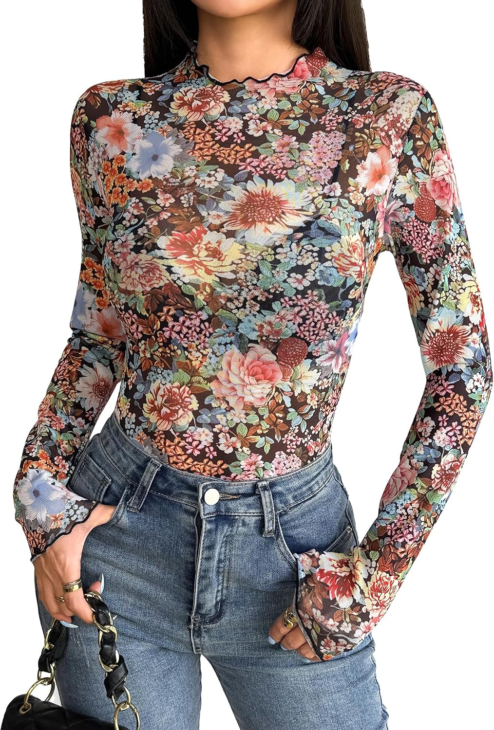 Zeagoo Dam-t-shirt, sexig, transparent nättopp, sheer, genomskinliga toppar för fest och klubbkläder, XS–XXL
