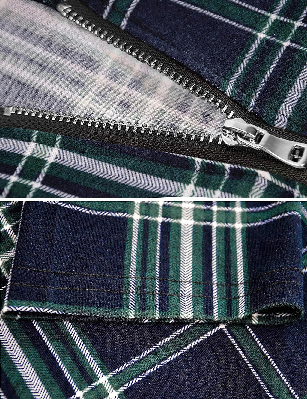 Odosalii skotskrutig tunika blus med dragkedja, kort/långärmad polotopp, blommiga tryckta skjortor
